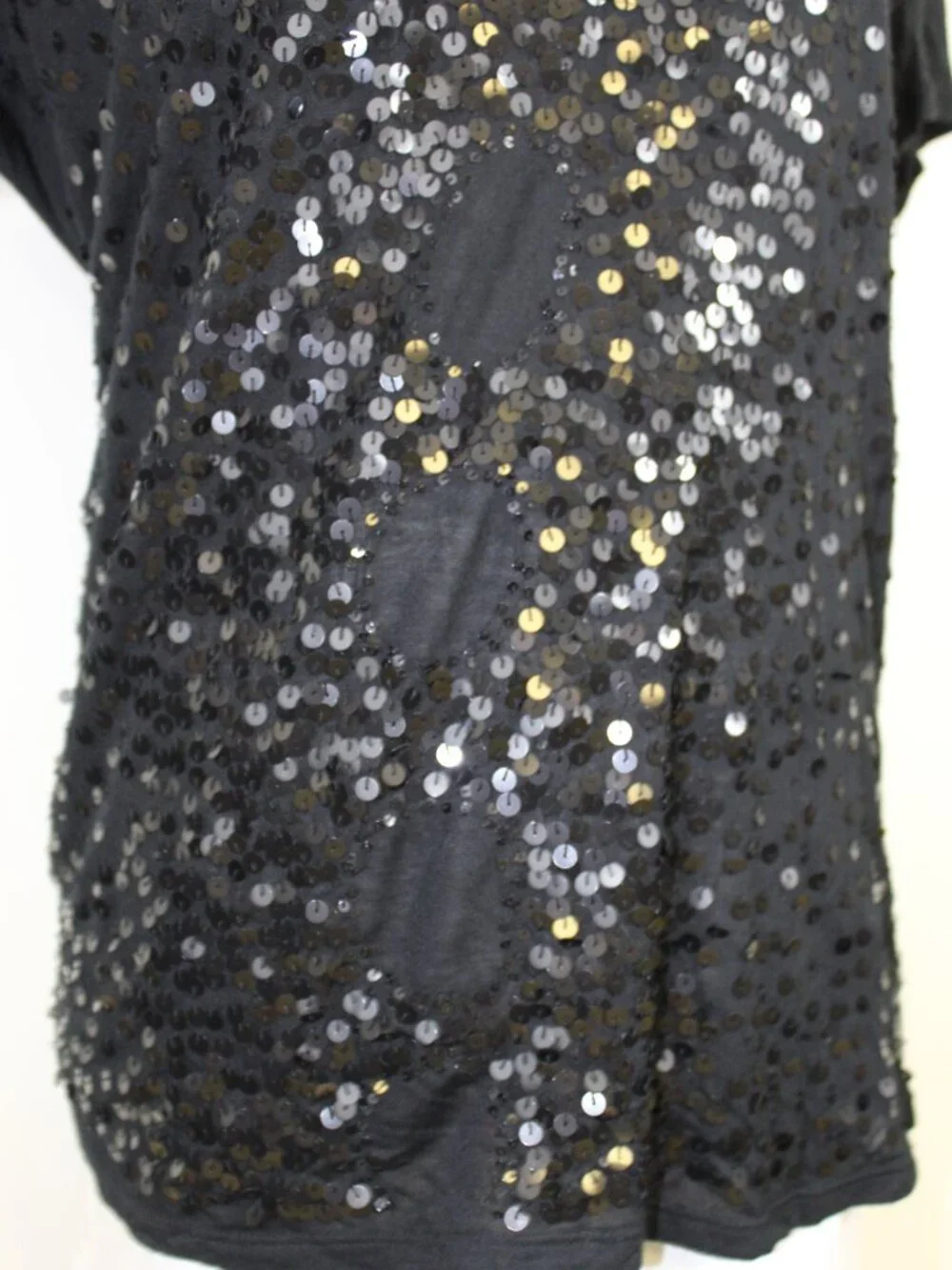 Tory Burch Sequin Tee Black Modal V‎ Neck Party Top Small Euro Night Out